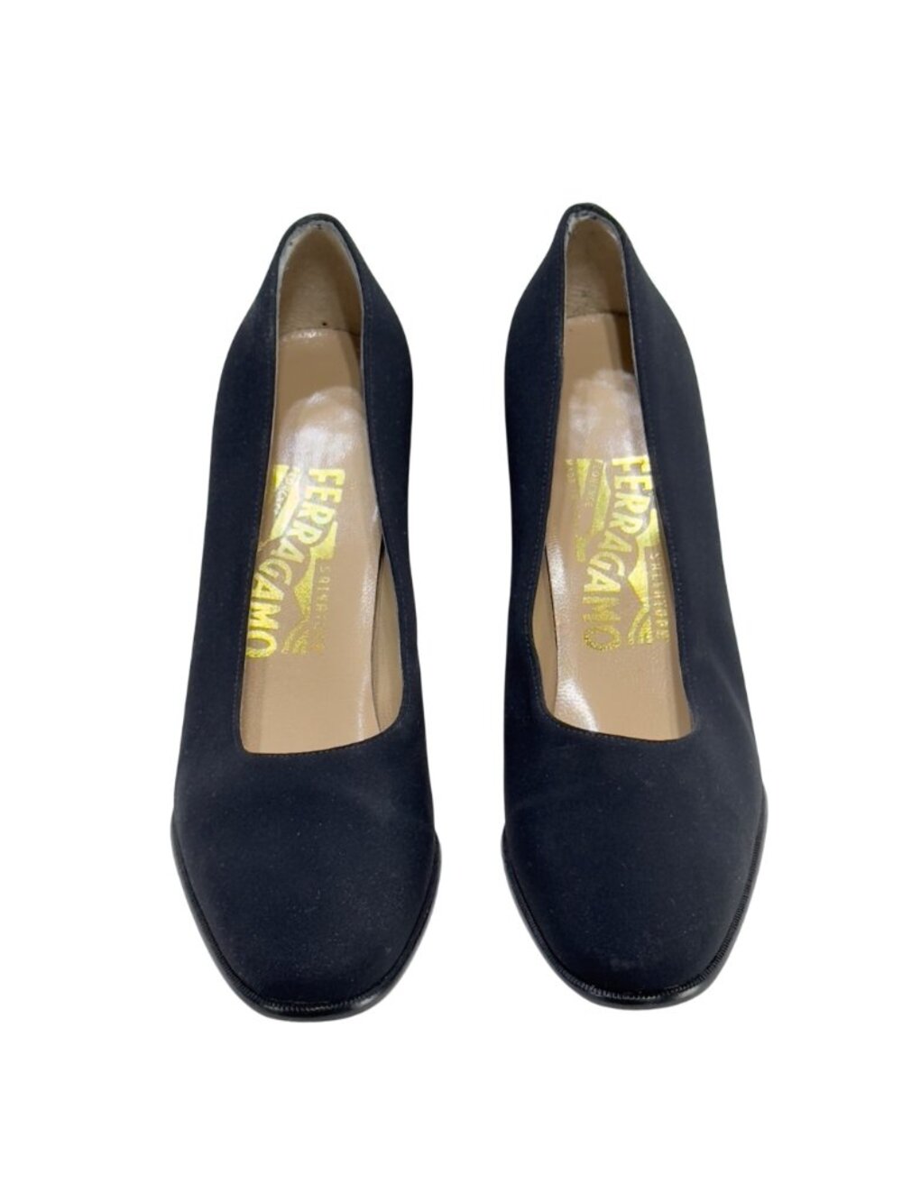 Salvatore Ferragamo Black Suede Block Heel Pumps Womens Size 6AA Classy Made In - Picture 2 of 14